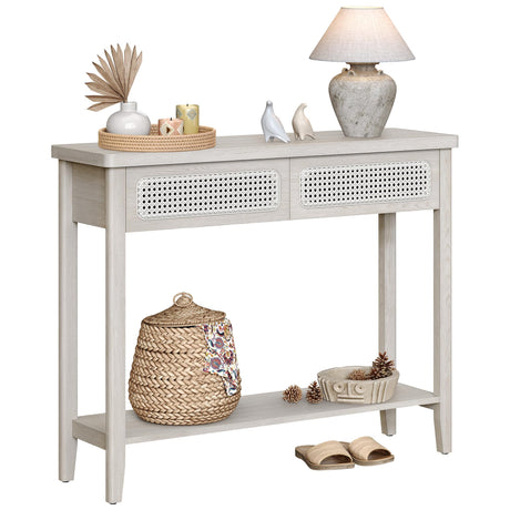 VASAGLE Console Table, Sofa Table, Narrow Entryway Table, Entry Table with 2 Drawers, Open Storage Shelf, Rounded Corners, for Living Room, Boho Style, Oatmeal Beige ULNT016K66 VASAGLE