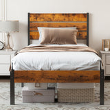 Sweetcrispy Twin Size Metal Platform Bed Frame - Mattress Foundation with Headboard and and Footboard, No Box Spring Needed with 700LBS Sturdy Wooden Slats Support, Noise Free, Easy Assembly Sweetcrispy