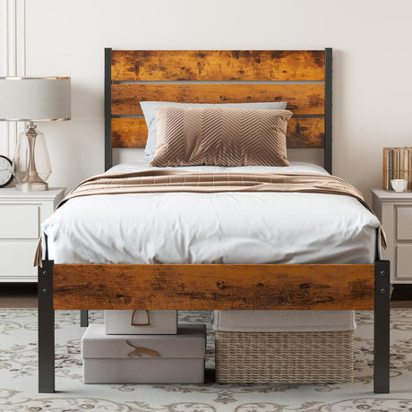 Sweetcrispy Twin Size Metal Platform Bed Frame - Mattress Foundation with Headboard and and Footboard, No Box Spring Needed with 700LBS Sturdy Wooden Slats Support, Noise Free, Easy Assembly Sweetcrispy