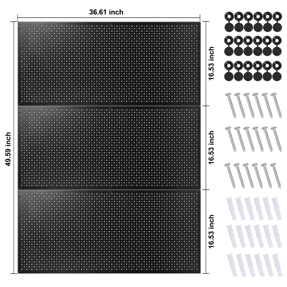 Daanxw Peg Board, 3 Pack 16-Inch X 36-Inch Heavy Duty Steel Pegboard,Heavy Duty Black Pegboard for Walls, Garage, Workbench, Craft Room Tool Organization, Metal Pegboard Panels(Black) Daanxw