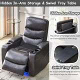 Electric Power Recliner Chair with LED Lights, Home Theater Seating with Swivel Tray Table, Faux Leather Recline Single Sofa Chair for Living Room with Hidden Arm Storage, Cup Holders, Grey, 1 Piece Comfort Stretch