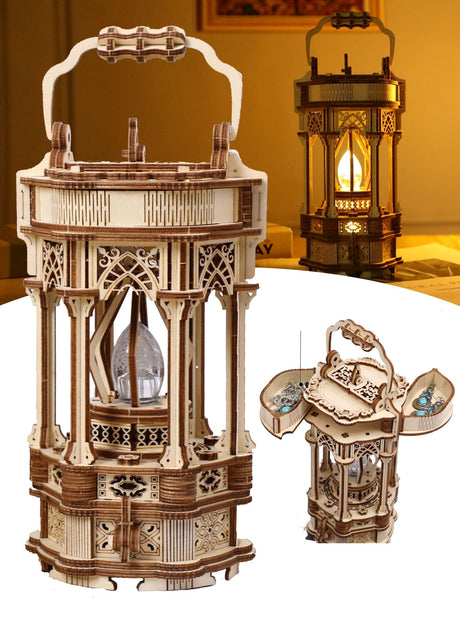 3D Puzzles for Adults - DIY Wooden Puzzle Lantern Model Kits for Adults to Build, Unique Gift Aesthetic Desk Decor with LED Light PlaTu