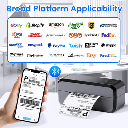 Bluetooth Thermal Shipping Label Printer, Wireless 4x6 Label Printer for Shipping Packages & Small Business, Compatible with Android, IOS, Windows and Mac, Widely Used for Ebay, Amazon, Shopify, Etsy