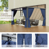 Trumbeak 10’ x 12’ Gazebo for Patio,Wall Mounted Gazebo with Sloping Polycarbonate Roof,Outdoor Gazebo w/Netting & Curtain,Aluminum Frame Hardtop Gazebo for Garden,Deck,Backyard,NavyBlue Trumbeak