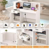 55" Reception Desk with LED Lights Power Outlets,L-Shaped Modern Front Desk Reception Room Table with Cable Grommet,Lockable Drawers,Retail Checkout Counter for Lobby,Salon,Home Office Desk,White Hlivelood