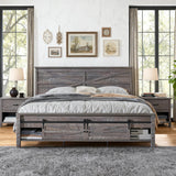 JXQTLINGMU Farmhouse King Size Bed Frame with 47" Tall Headboard, Wood King Bed Frame with Storage Cabinet, Solid Wood Slats Support, Noiseless, No Box Spring Needed (Grey) JXQTLINGMU