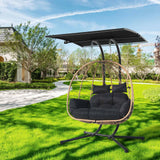 Double Egg Chair wth Stand Hammock Swing Chair Foldable Hanging Loveseat, Outdoor Hammock Egg Chair for Patio, Bedroom, Garden and Balcony (Black) VIXLON
