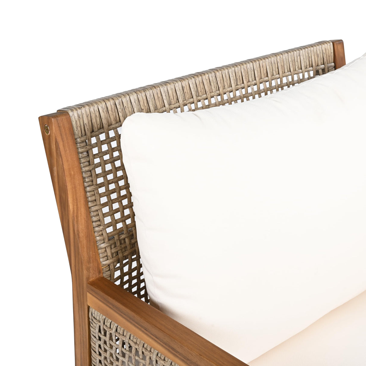 Christopher Knight Home Lena Patio Accent Chair, Acacia Wood Club Chair, Wicker Backrest Armchair, Upholstered Cushion Seating, Wooden Chairs for Balcony Backyard Garden, 23.5" 400lbs Teak+Cream Christopher Knight Home