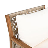 Christopher Knight Home Lena Patio Accent Chair, Acacia Wood Club Chair, Wicker Backrest Armchair, Upholstered Cushion Seating, Wooden Chairs for Balcony Backyard Garden, 23.5" 400lbs Teak+Cream Christopher Knight Home