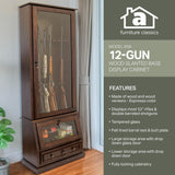 American Furniture Classics Model 858, 12 Gun Cabinet with Slanted Base and Tempered Glass, Espresso American Furniture Classics