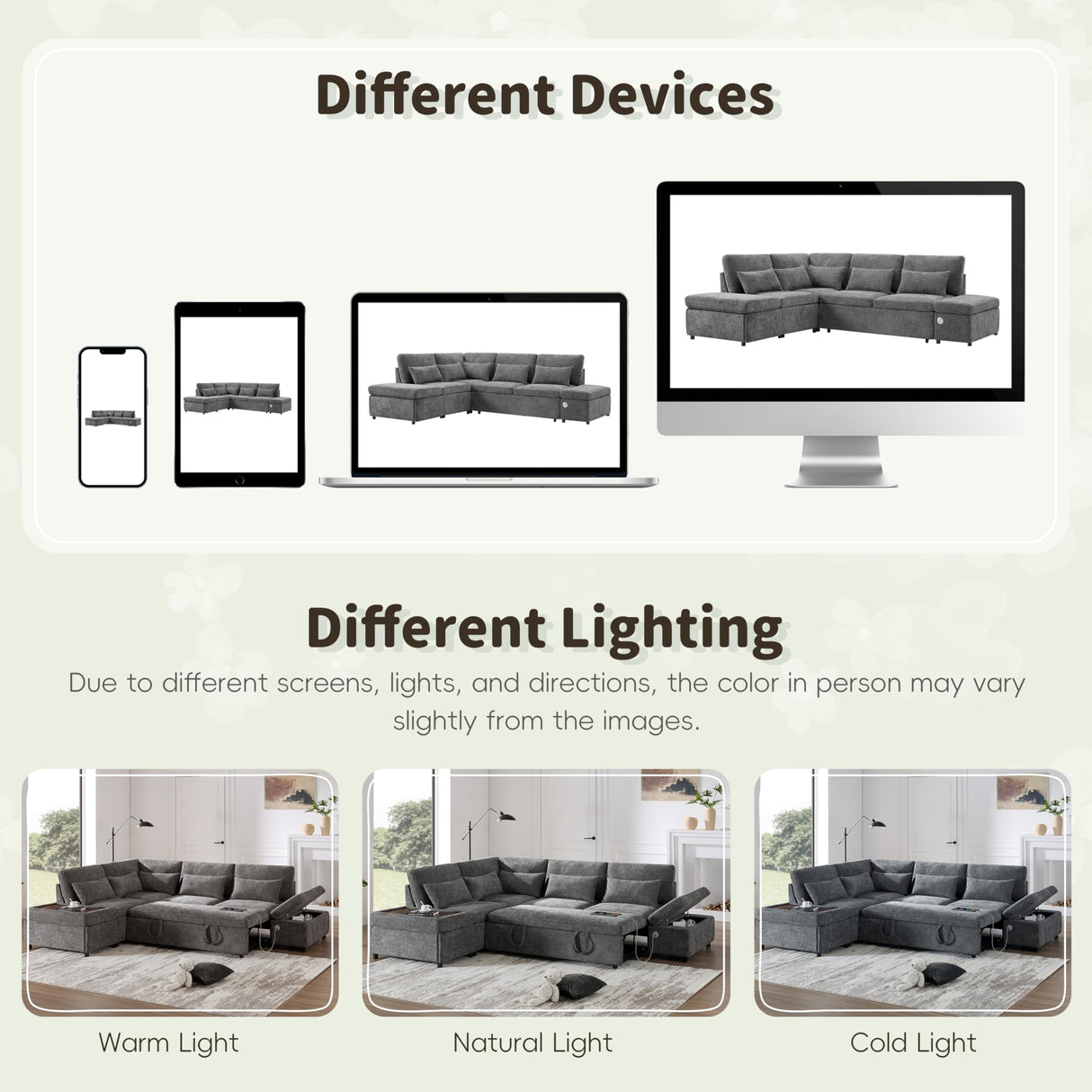 Merax 107'' L Shape Modular Sectional Pull-Out Sofa with Wide Seats & Movement Storage Ottoman & USB & Adjustable Armrests, Free Combination Oversize Chenille Sofa for Living Room & Apartment, Grey Merax