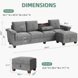 Shintenchi Sectional Couch, Convertible L Shaped Couch with Storage, Modular Sectional Sofa with Storage Ottoman for Living Room, Apartment, Office, Light Grey Shintenchi