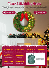 Brightown 24 Inch Pre-Lit Christmas Wreaths for Front Door, IP44 Battery Operated 50 LED Christmas Wreath, Decor with Pinecones Pine Needles Branches Red Berry Mini Bow for Front Door Wall Window Brightown
