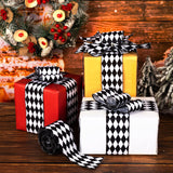 2 Rolls Christmas Checkered Ribbon Black and White Check Ribbon Diamond Check Wired Edge Ribbon Diamond Pattern Decorative Ribbons for Christmas Fall Tree Wrapping DIY Crafts (2.6 Inch) MTLEE