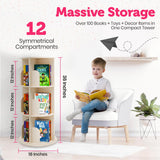 Rotating Kids Bookshelf – 3-Tier 360° Spinning Bookcase Tower, Solid Pine Wood, 12 Cubbies, Toddler Bookshelf Organizer & Lazy-Susan Storage for Nursery, Classroom or Playroom (Natural Finish) Sprinta