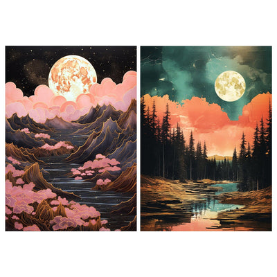 YOYA 2 Pack 5D Diamond Art Painting Kits, Diamond Painting Mountain Kits, Landscape Moon Diamond Art Kits for Adults, Abstract Scenery Paint with Diamonds Gem Art for Home Wall Decor 12 x 16 Inch