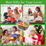 SINWANT Bamboo Sofa Clip on Side Table for Wide Couches Arm, Foldable Couch Tray with 360° Rotating Phone Holder, Armrest Table for Eating/Drinks/Snacks/Remote/Control SINWANT