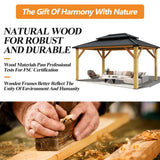 GARTOO 11’x13’ Outdoor Wooden Gazebo - Patio Galvanized Steel Gazebo with Double Vented Roof, Heavy-Duty Cedar Wooden Gazebo for Garden, Lawn, Poolside, Backyard Deck GARTOO