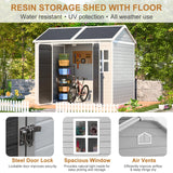 Outdoor Resin Storage Shed 8x6x7 FT Sheds Kit with Floor Included 2 Windows Double Lockable Door,Waterproof Outside Plastic Sheds for Backyard Garden Patio Lawn Tools WELYAS