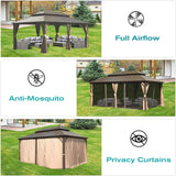 12' X 18' Hardtop Gazebo, Aluminum Metal Gazebo with Galvanized Steel Double Roof Canopy, Curtain and Netting, Permanent Gazebo Pavilion for Party, Wedding, Outdoor Dining, Brown GOWE