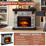 Electric Fireplace with Mantel, 40”W Faux-Stone Fireplace Mantel，Tall Fire Place Heater Freestanding with LED Flame for Living Room Bedroom, 40”Wx12”Dx35”H, Gray Edwin's Choice