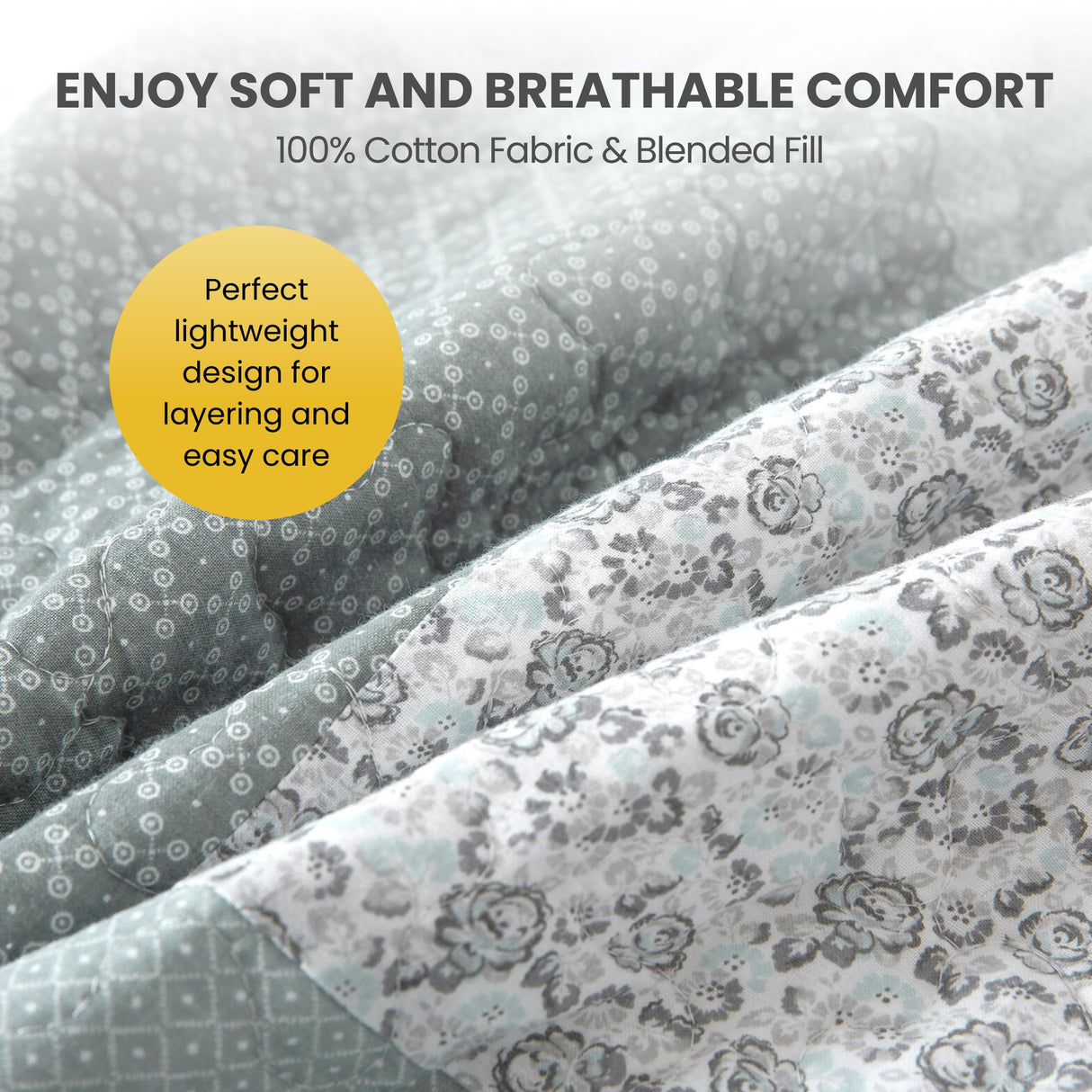 Soul & Lane Memory Lane 3-Piece Cotton Quilt Set - Queen Size with 2 Shams, Sage Green Patchwork Quilted Comforter, Lightweight Country Pieced Bedspread, Neutral Modern Farmhouse Bedding Soul & Lane