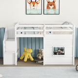 Harper & Bright Designs Twin Size Low Loft Bed with Playhouse and Storage Stairs in White Harper & Bright Designs