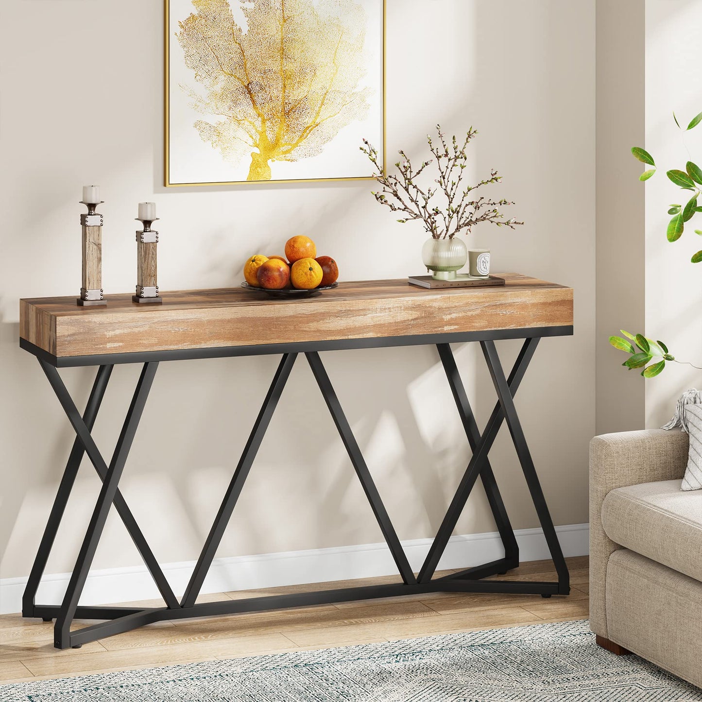 Tribesigns 55 Inches Console Table, Farmhouse Sofa Table Wood Entryway Table with Unique Metal Base, Behind The Couch Table Foyer Table, Industrial Accent Table for Hallway, Living Room, Entr - WoodArtSupply