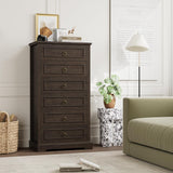 HOSTACK 6 Drawer Dresser, 52" Tall Chest of Drawers, Modern Farmhouse Storage Dressers Organizer for Living Room, Hallway, Entryway, Home Office, Dark Brown HOSTACK