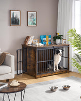 Hzuaneri Dog Crate Furniture, 44.1" Double Door Dog Crate with Barn Door, Dog Kennel Indoor, End Side Table Wooden Dog Crate for Small Medium Large Dog, Anti-Chew Anti-Escape, Rustic Brown Hzuaneri