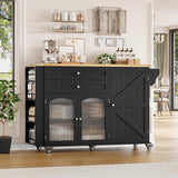 FINETONES Kitchen Island with Storage, Rolling Kitchen Island on Wheels with Wood Drop Leaf Countertop, Island Table Bar Cart with Spice Towel Rack Portable Kitchen Table Kitchen Carts on Wheels FINETONES