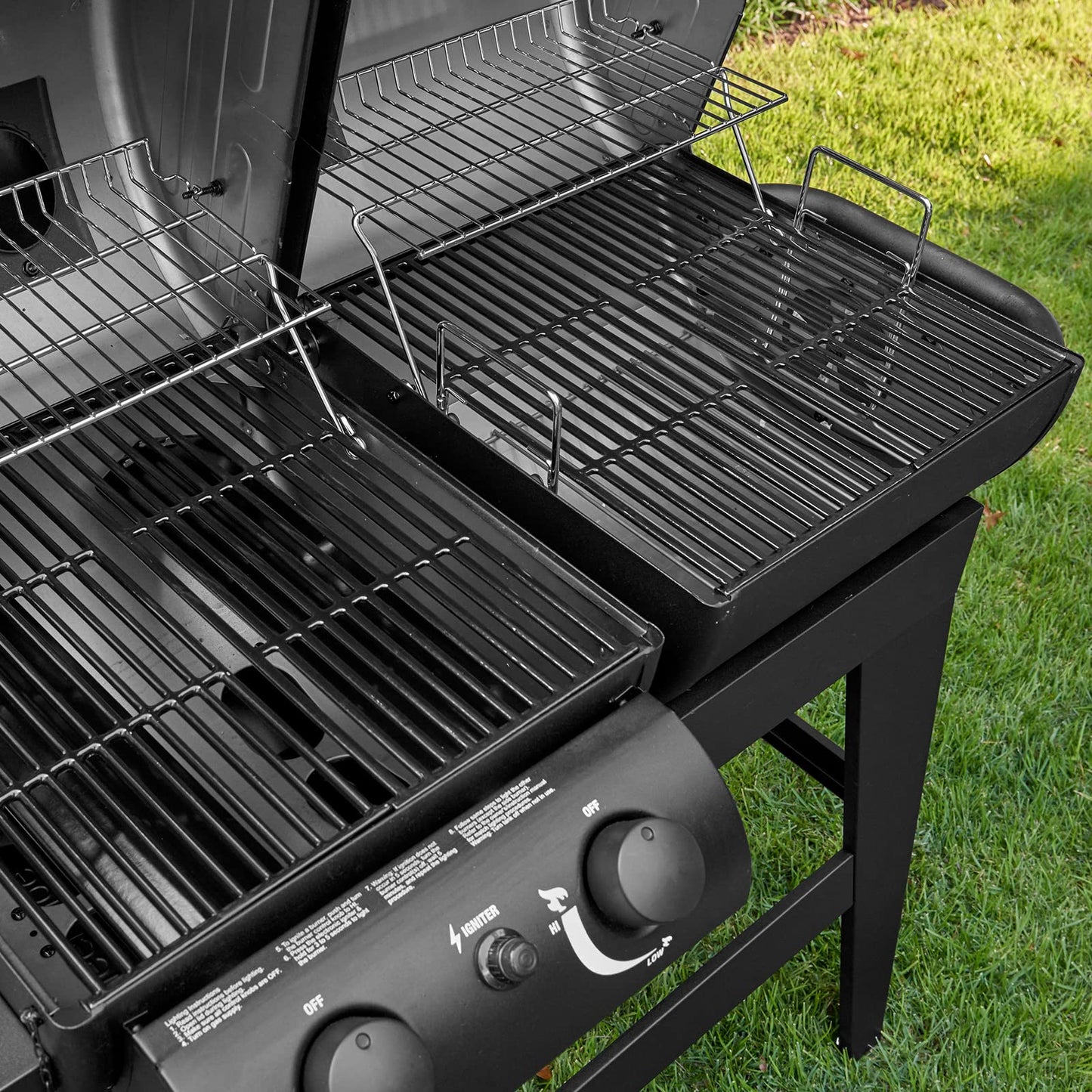 Char-Griller® Dual-Function 2-Burner 24,000 BTU Propane Gas and Charcoal Combination Grill and Smoker with 870 Cooking Square Inches in Black, Model E5030