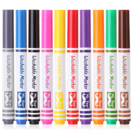 Mr. Pen- Washable Markers, 10 Pack, Assorted Colors, Broad Line, Kids Washable Markers Washable Markers for Kids markers, Fine Tip Markers, Color Markers, Washable Marker Sets, Kid Markers Mr. Pen