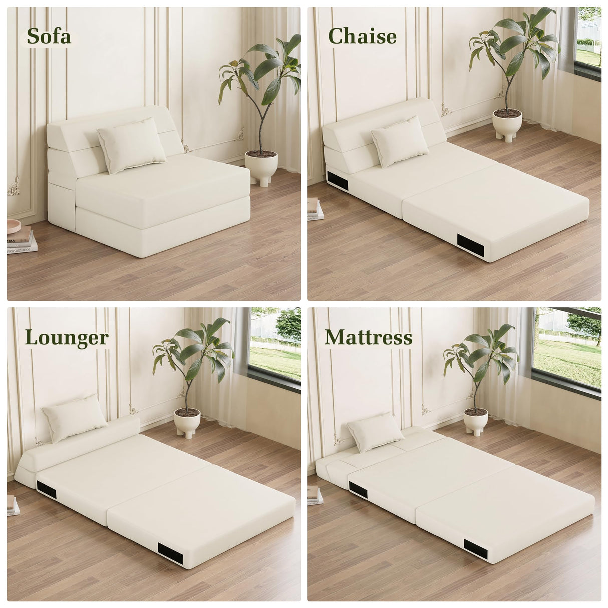 Luoxiao Folding Sofa Bed Convertible Sleeper Chair with Pillow Fold Out Couch Memory Foam Floor Mattress Portable Futon Sofa Bed Lazy Sofa for Living Room/Dorm/Guest Room/Home Office, Twin, Off White Luoxiao