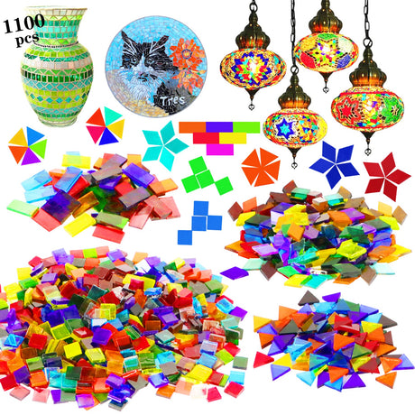 Csdtylh 1100 Pcs Mosaic Tiles, Glass Mosaic Tiles for Crafts Bulk, Stained Mosaic Glass Pieces, Mosaic Supplies for Home Decoration, Art Crafts, DIY Projects, Transparent (Mixed Shape) Csdtylh