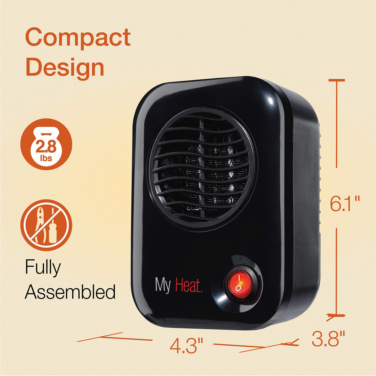 Lasko MyHeat Personal Mini Space Heater for Home with Single Speed, 6 Inches, Black, 200W, 100 Lasko