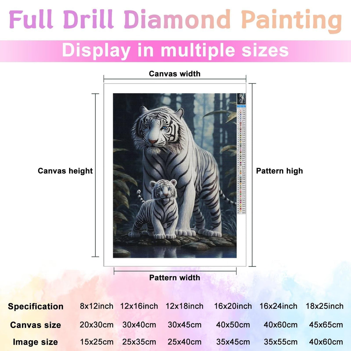 Diamond Painting Art Kit for Adults, Forest White Tiger Diamond Painting Abstract Wildlife Canvas, Diamond Painting Wall Decor Picture Kit 8x12 Inch Champi