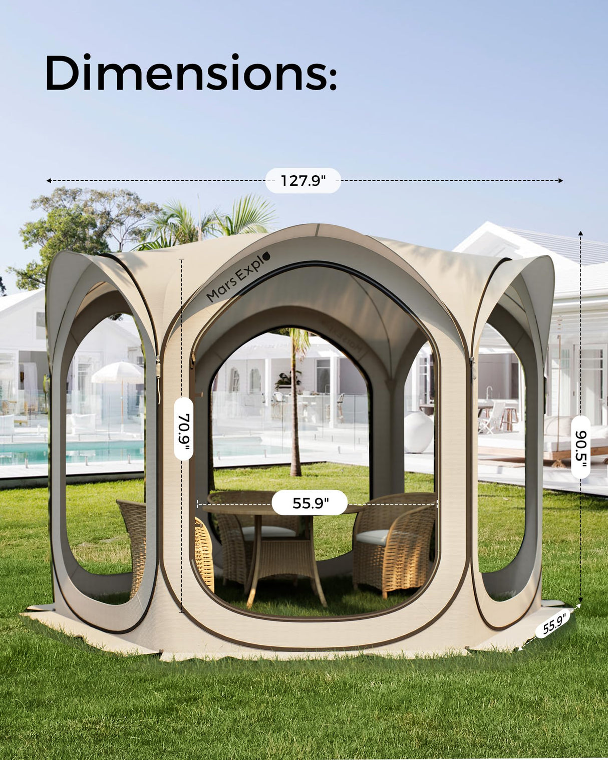 Mars Explo Screen Pop Up House Room Tent, Canopy Sun Shade Shelter for Camping, Patio, Backyard, Deck & Outdoor Activities, Portable Gazebo, Not Waterproof, 10'x10',Beige Mars Explo