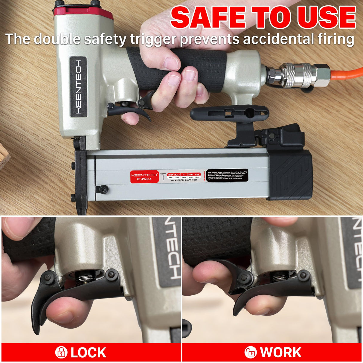 KEENTECH Pneumatic Pin Nailer 23 Gauge, Pin Nail Gun with 2160pcs 1/2" to 1-3/8" Pin Nails, Headless Air Micro Pinner with Dual Safety Trigger for Cabinets, Interior Decoration, Windows, Crafts KEENTECH