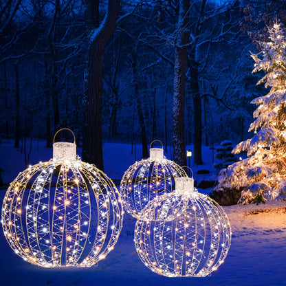 Tangkula Christmas LED Light Balls for Tree (3 Pack), Outside Lighted Sphere with 180 Warm White & 180 White LED Lights, Holiday Lighted Decorations, Christmas LED Light Balls for Indoor Outdoor Decor