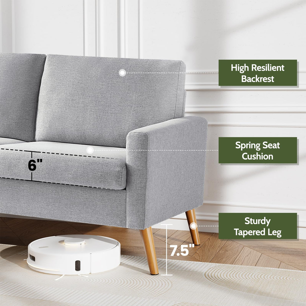 WEUP 68" Loveseat Sofa Light Grey Linen Couch, Mid Century Modern Love Seat Couches for Living Room, Small Loveseat for Bedroom Office, Comfy Sofa with Spring Cushion, Solid Wood, Tool-Free Assembly WEUP