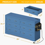 YITAHOME 6 Drawers TV Stand for 65 inches with Power Outlets -Chest of Drawers Dresser with Side Organizer Bag Entertainment Center TV Console, Blue YITAHOME