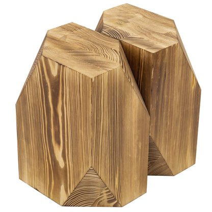 MyGift Rustic Burnt Solid Wood Geometric Style Bookends, Set of 2