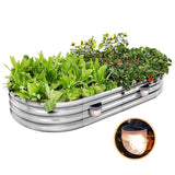 Land Guard Galvanized Raised Garden Beds Outdoor with 2 Magnetic Solar-Powered Lights(Grey), Metal Planter Raised Beds, 4×2×1Ft Metal Raised Garden Beds for Gardening, Vegetables, Flowers Land Guard