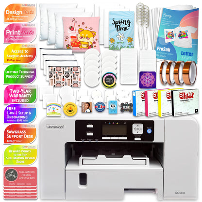 Sawgrass Easysubli SG500 Sublimation Printer with Deluxe Stater Bundle (20ml Ink Set), White