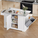 YITAHOME Kitchen Islands with Seating, 47" Mobile Storage Island with Drop Leaf, Rolling Island Table with Tilt Out Trash Can Cabinet, Home Bar Table Include 2 Chairs, Side Spice Rack & Drawer, White YITAHOME