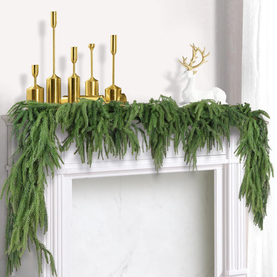 2 Pack Christmas Norfolk Pine Garlands 9FT, Real Touch Artificial Greenery Garland – Full Evergreen Pine Garland for Mantle, Fireplace, Table, Wall, Stairs & Outdoor Holiday Décor