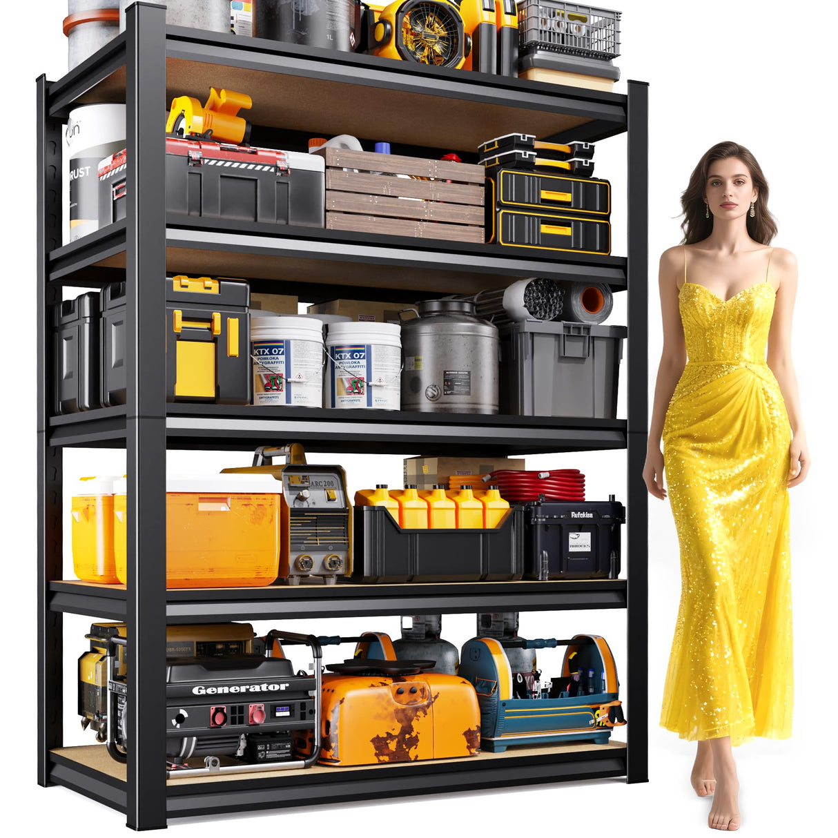 AOAORGG 5-Tier Garage Shelving Heavy Duty Storage Shelves, Adjustable Metal Shelving Unit, Utility Garage Organizer Shelf for Basement, Pantry, Kitchen, Warehouse,supermarket, 15.7"D x 35.4"W x 71.2"H AOAORGG