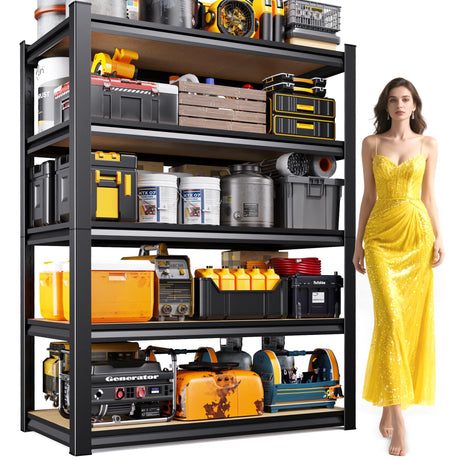 AOAORGG 5-Tier Garage Shelving Heavy Duty Storage Shelves, Adjustable Metal Shelving Unit, Utility Garage Organizer Shelf for Basement, Pantry, Kitchen, Warehouse,supermarket, 15.7"D x 35.4"W x 71.2"H AOAORGG