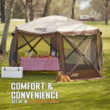 CLAM Pop Up Screen Tent, Outdoor Camping Gazebo Canopy, Pavilion, 12.5', Brown CLAM